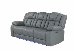 English Elm RAIZE Grey Power Reclining Sofa with LED, USB & Wireless Charging, Drop-Down Table, Plush Fabric B201P226320
