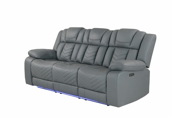 English Elm RAIZE Grey Power Reclining Sofa with LED, USB & Wireless Charging, Drop-Down Table, Plush Fabric B201P226320