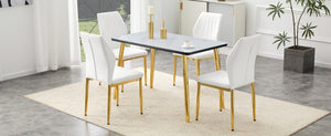 English Elm Table and Chair Set Marble Glass Top Gold Leg Modern Glam Dining Room 5 Piece W1151S04653