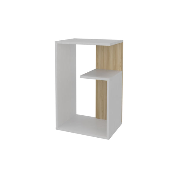 English Elm Vega Modern Side Table With Open Shelving, Stylish White And Light Oak Finish For Small Spaces B128P287507-GIGA