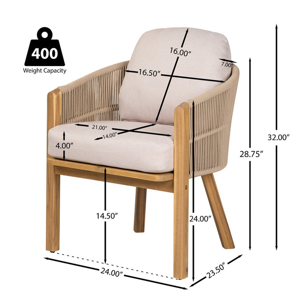 English Elm Christopher Knight Home® - Grotta Teak Acacia Dining Arm Chairs Set of 2 with Linen-Blend Cushions & Handwoven Hemp Rope Seats N775P278310T