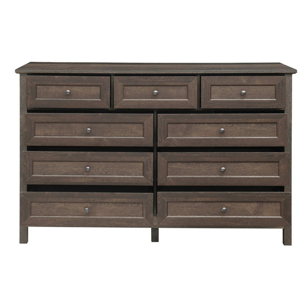 English Elm Wood Rustic Storage Dresser with 9 Drawers, Silver Handles and X Side Accents for Stylish Storage Brown N709P288888D