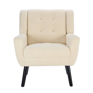 English Elm Modern Pu Leather Ergonomic Accent Chair with Padded Arms and Matte Black Legs White W676P172468