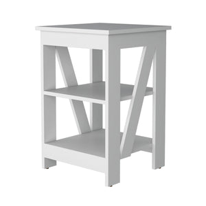 English Elm White Engineered Wood Side Table with 2 Shelves, Modern Compact Accent Table for Living Room Decor B062P193655