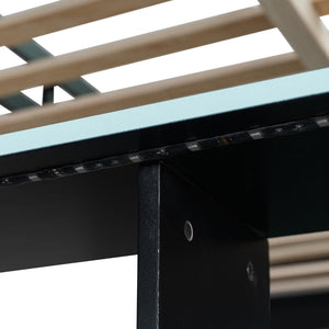 English Elm Full Size Wood Loft Bed with Rgb Lighting Desk and Multi-tier Shelves for Gaming Blue LT000374AAC