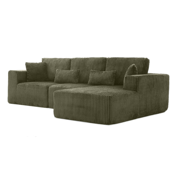 English Elm 109'' Modular Cloud Sectional with Deep Corduroy Cushions for Living Room Lounging W1117S00305
