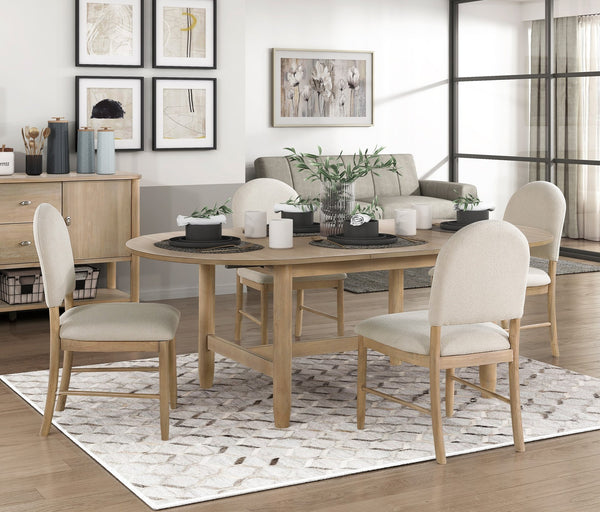 English Elm Classic Luxury 5-Piece Dining Set With Oval Extension Table & 4 Beige Upholstered Chairs For Elegance B011S01598