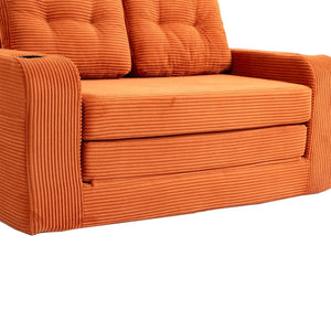 English Elm Convertible Floor Sofa Bed with Memory Foam and Ribbed Corduroy for Small Spaces Orange W395P438028