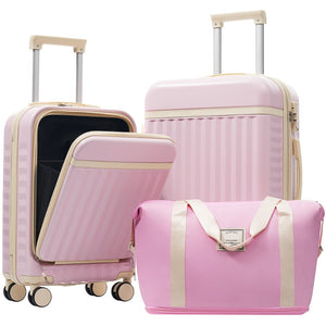 English Elm Front Access Hardside 3 Piece Travel Set with Usb Port Spinner Wheels and Tsa Lock Pink N732P326130U