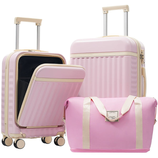 English Elm Front Access Hardside 3 Piece Travel Set with Usb Port Spinner Wheels and Tsa Lock Pink N732P326130U