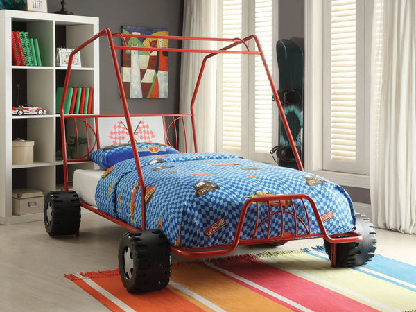 English Elm Xander Go Kart Twin Bed Frame with Durable Metal Build, 8-Slat Support & Race-Inspired Design Red 29.75 L x 11.5 W x 11.75 H B2726S00487