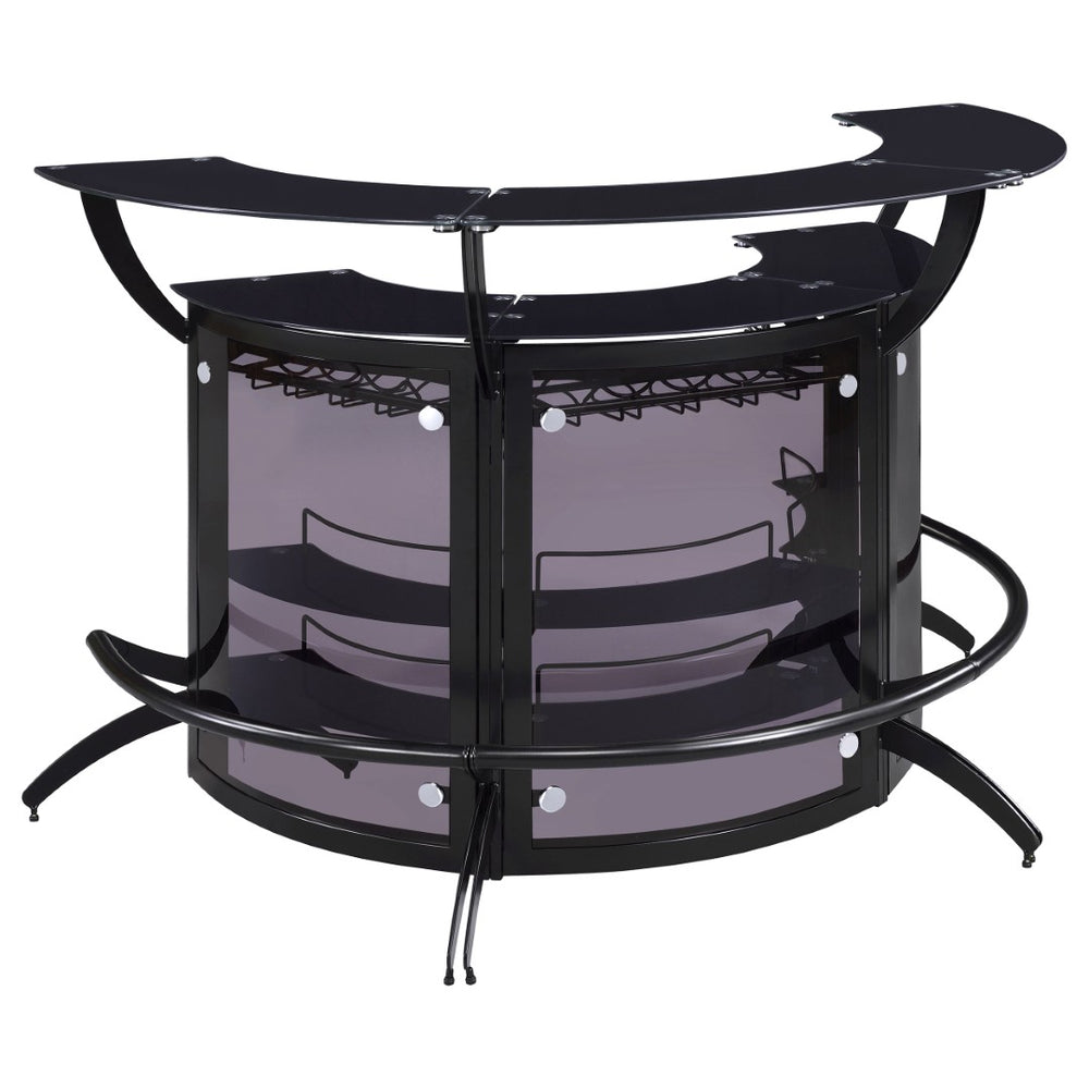 English Elm Elaina Curved Freestanding Home Bar with Smoked Acrylic Panels and Stemware Rack B062S01725