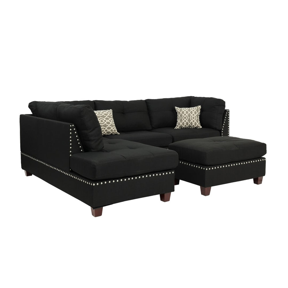 English Elm Reversible Sectional Sofa with Ottoman Nailhead Trim Linen Polyfiber Living Room B016S00006