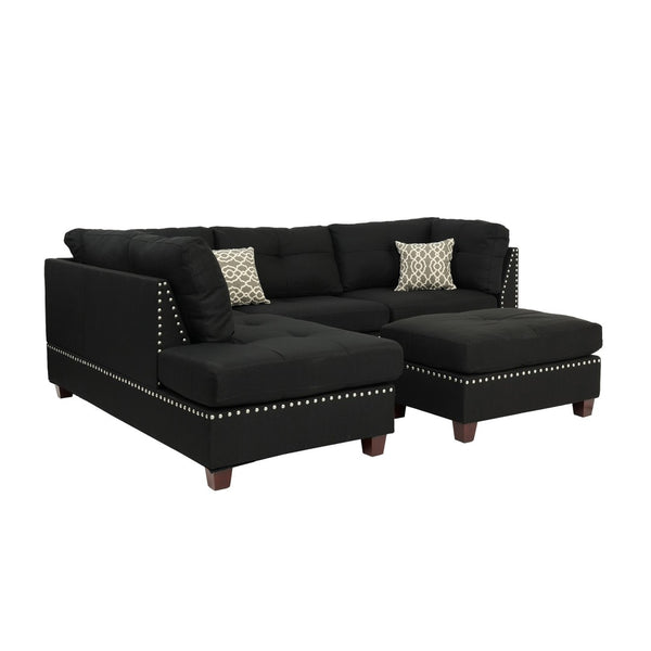 English Elm Reversible Sectional Sofa with Ottoman Nailhead Trim Linen Polyfiber Living Room B016S00006