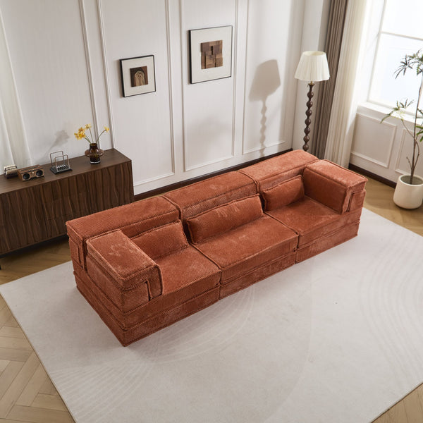 English Elm Compression Modular Sofa Bed - Oversized Convertible Sectional With Plush Fleece & 3 Pillows, Orange W3723S00018