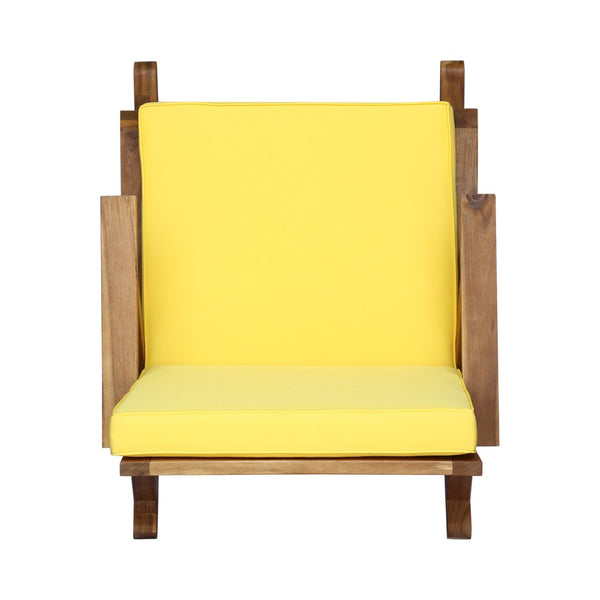 English Elm Champlain Outdoor Acacia Wood Rocking Chair with Cross-back Design and Cushions Teak+Yellow 62685.00YLW