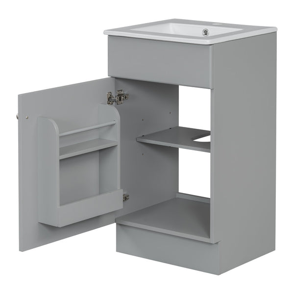 English Elm [video] Compact Sage Green Bathroom Vanity with Ceramic Sink Soft Close Cabinet Grey N759P237932E