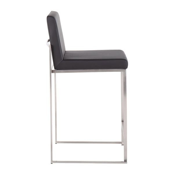 English Elm Fuji 26" High Back Barstool Set Of 3 - Contemporary Style With Stainless Steel Frame & Faux Leather B202P221979