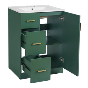 English Elm 24" Modern Bathroom Vanity with Under-Mount Sink, Vertical Stripe Design, 2 Drawers & Soft-Close Cabinet Green N710P288936F