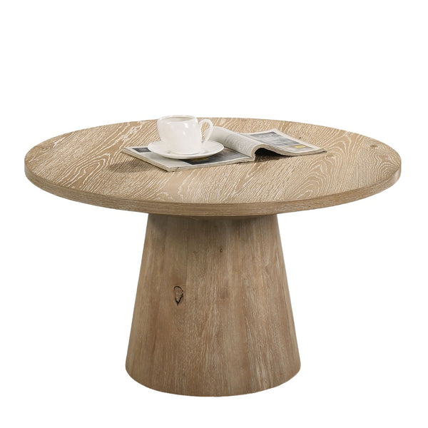 English Elm Contemporary Round Coffee Table With Cone Base - Warm Oak Finish, Stylish Design For Modern Living Rooms B2741S00441