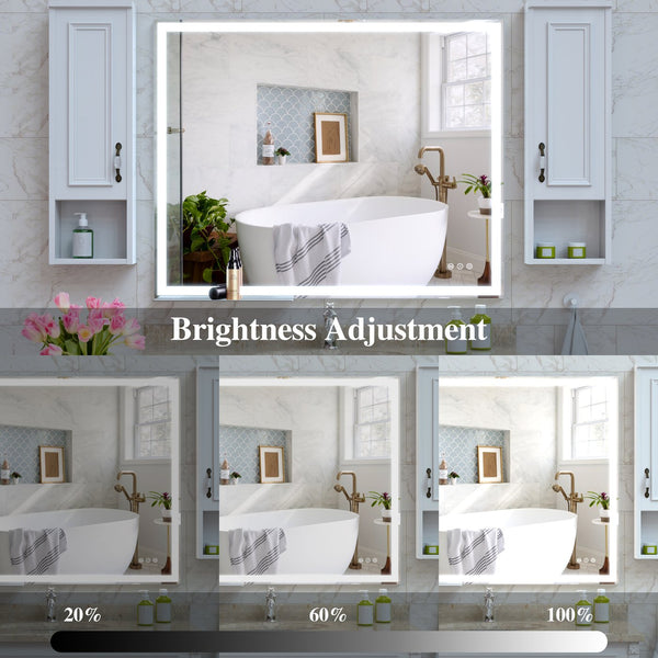 English Elm 32x40 LED Bathroom Vanity Mirror Silver Frame IP44 Anti-Fog Touch Dimmer Memory Tray Modern Smart W708P176758