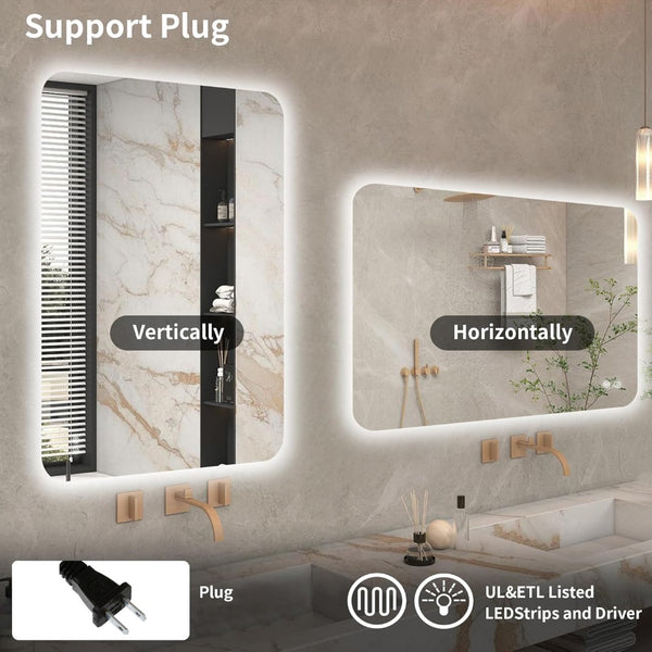 English Elm Rectangular Led Backlit Bathroom Mirror - 30"X40", Anti-Fog, Adjustable Color, Modern Design W2203P356277-GIGA