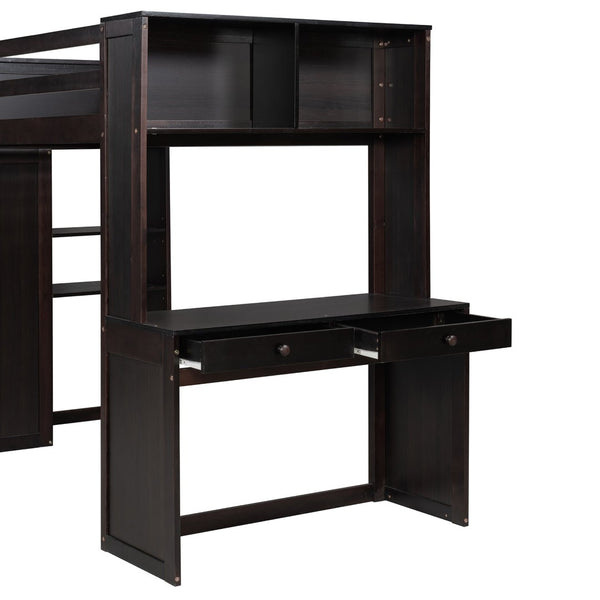 English Elm Twin Loft Bed System with Wardrobe Desk and Shelving for Kids Shared Bedroom Espresso LT000820AAP-1