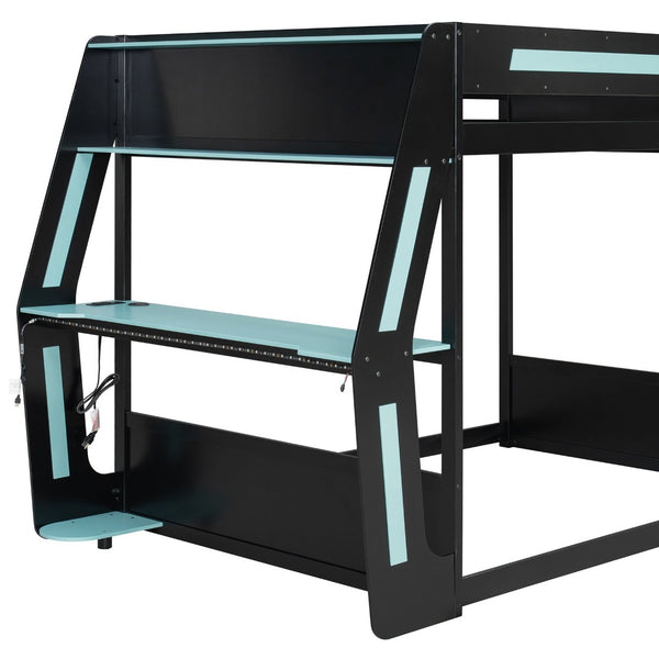 English Elm Full-size Gaming Loft Bed with Integrated Rgb Desk Usb Ports and Esports Frame Blue LT000239AAC