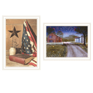 English Elm Trendy Decor 4u Patriotic Two Panel Framed Wall Art Farmhouse Americana Canvas Style B067P256611
