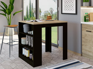 English Elm Kitchen Island Table With Two Legs And Three Stylish Side Shelves For Modern Storage Solutions B097S00132