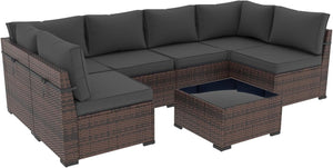 English Elm Cushion Covers 14Pc Set for 7-Piece Wicker Sectional Sofa Outdoor Slipcovers with Zippers Non-Slip Protection Grey W419P295492