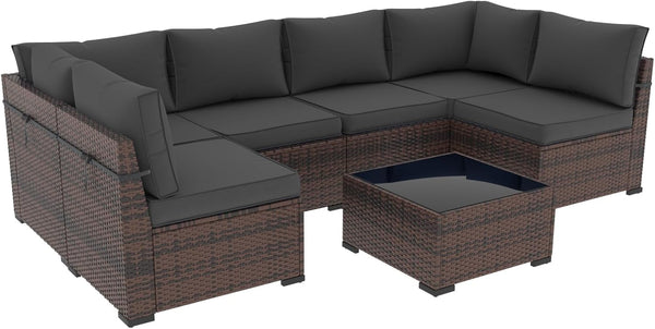 English Elm Cushion Covers 14Pc Set for 7-Piece Wicker Sectional Sofa Outdoor Slipcovers with Zippers Non-Slip Protection Grey W419P295492