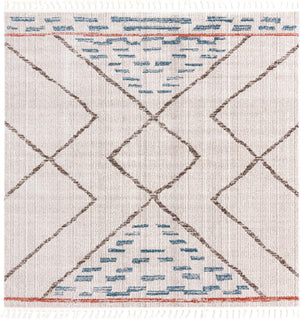 Unique Loom Aramis Kavi Machine Made Tribal Rug Ivory, Blue/Brown/Light Blue/Terracotta/Gray 7' 10" x 7' 10"