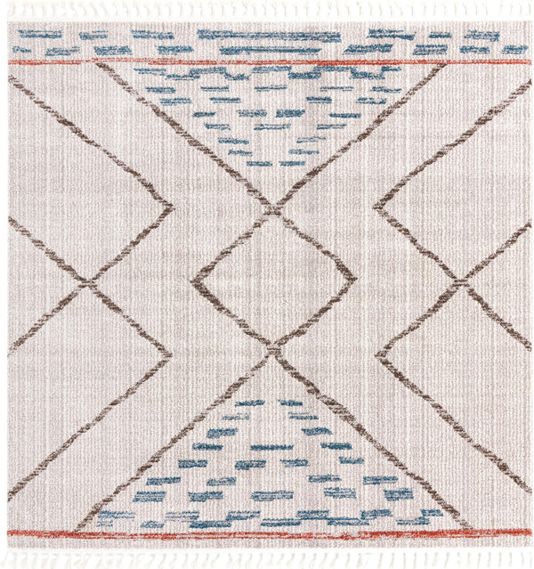 Unique Loom Aramis Kavi Machine Made Tribal Rug Ivory, Blue/Brown/Light Blue/Terracotta/Gray 7' 10" x 7' 10"