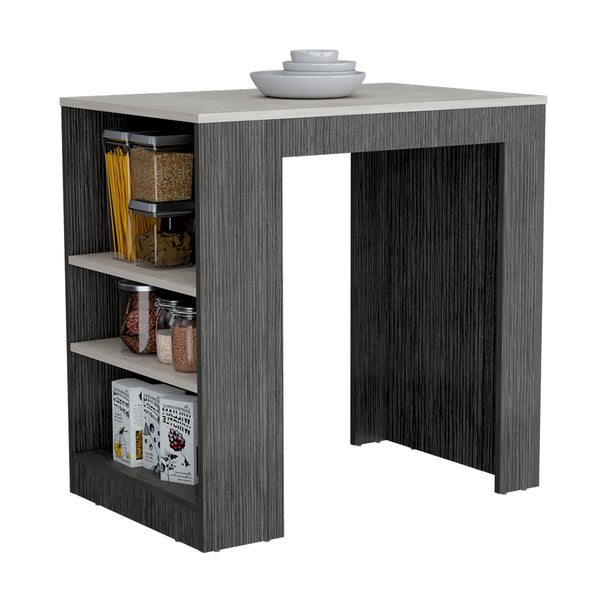 English Elm Harlan Counter Height Kitchen Island with 23.2"x36.2" Top, 3-Side Shelves, Smokey Oak Ibiza Marble Finish B128P176122
