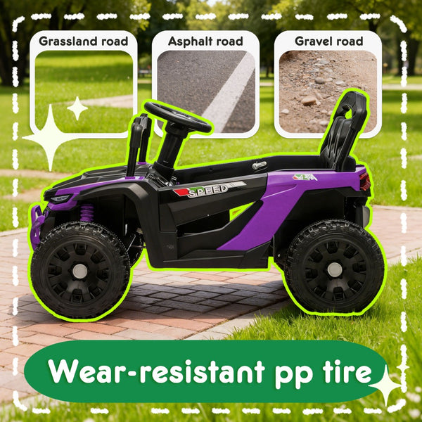 English Elm 24v Kids Utv Ride on with Dual 80w Motors Remote Control and Four Wheel Suspension Purple+Black W1578P343323