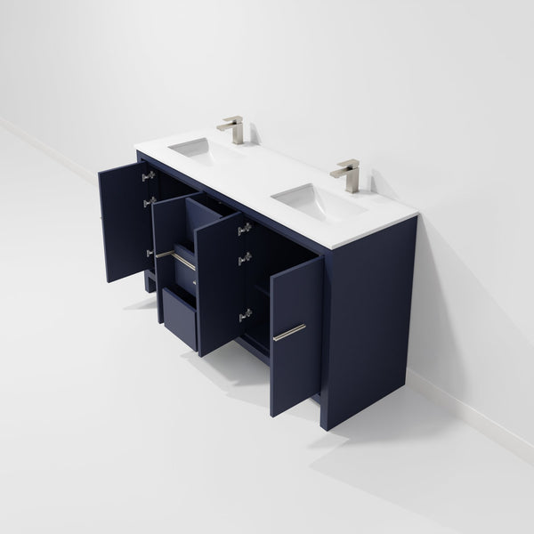 English Elm Navy Blue Double Bath Vanity With Cultured Marble Top, Gun Metal Faucet & Ample Storage Space B2731P259451