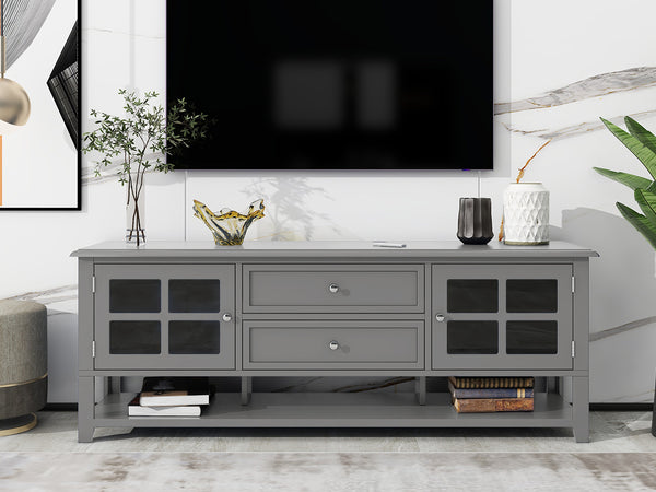 English Elm TV Stand with Modern Sleek Panel Design, Soft-Closing Drawers, Magnetic Doors & Sturdy Storage System Grey WF309280AAK