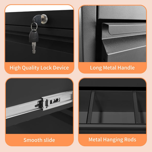 English Elm 5 Drawer Steel Lateral Filing Cabinet Lockable Home Office Organizer Matte Finish Black T2398S00005