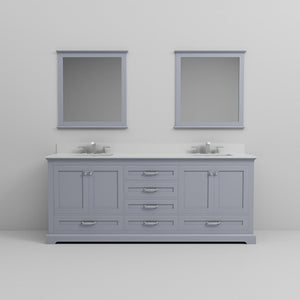 English Elm Dark Grey Double Bath Vanity 80 in W x 22 in D with White Quartz Top, Dual Sinks, Faucets & Mirrors B2731S01032