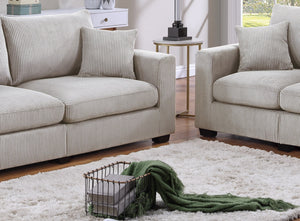 English Elm Classic Corduroy 2pc Sofa Set with Loveseat, Square Arms, Plush Cushions & 2 Throw Pillows - Cozy Modern Appeal Ivory 36 L x 25 W x 28 H B011S01299