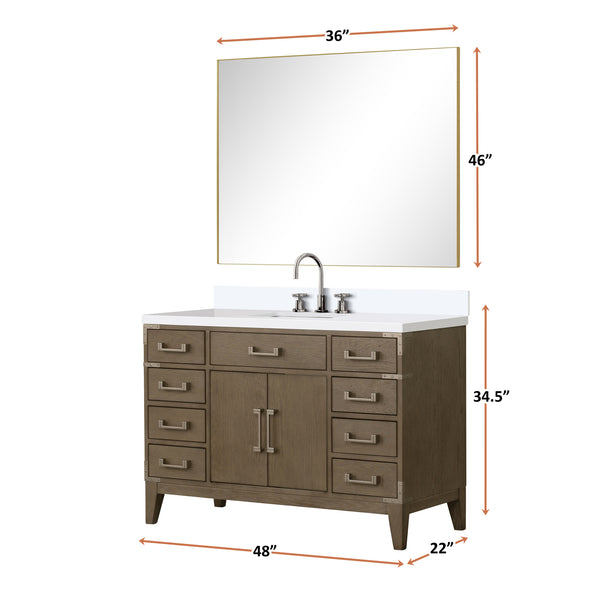 English Elm Grey Oak Single Bath Vanity Set With White Quartz Top & 46" Mirror – Stylish Storage Solution! B2731S01472