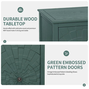 English Elm Geometric Diamond Embossed Sideboard Cabinet Matte Vintage Mdf Entryway Storage Green W688P364740