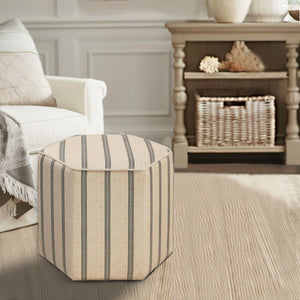 JLA Home Martha Stewart - Accent Ellen Hexagonal Ottoman for Martha Stewart Bedford Collection — Neutral Printed Stripe, Sturdy Seating MT101-0013