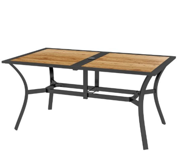 English Elm Stable Faux Wood Slatted Patio Dining Table Seats Six with Umbrella Hole T3971P428205