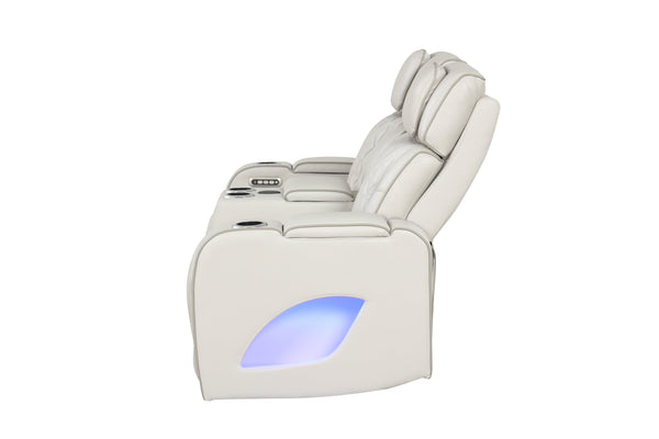 English Elm Fortuner 3PC Beige Upholstery Recliner Set with LED, Massage, Power Recliners, Bluetooth, USB - Modern Luxury B009S01804