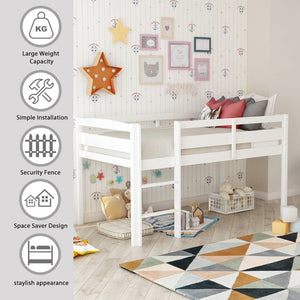 English Elm Twin Low Loft Bed Solid Pine Frame with Walnut Finish and Open Floor Space Below N708P340482K