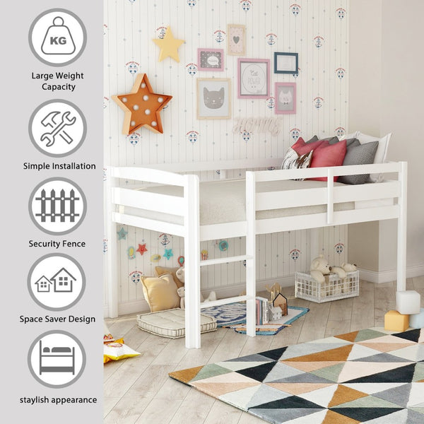 English Elm Twin Low Loft Bed Solid Pine Frame with Walnut Finish and Open Floor Space Below N708P340482K