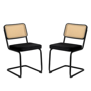 English Elm Dining Chairs Set of 4 Velvet Seat Woven Rattan Back Chrome Cantilever Frame W2105S00004