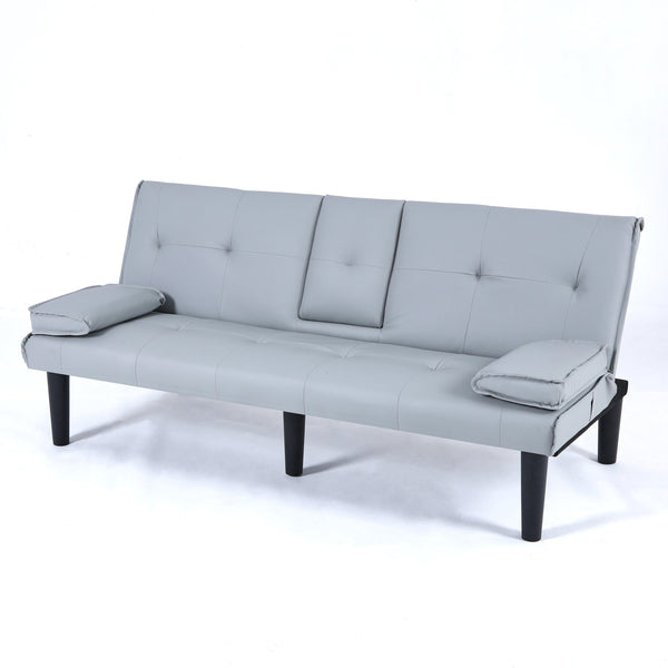 English Elm The 67-inch light gray PVC multifunctional sofa bed with cup holders, one-click fold, 500lb capacity W3371P354627